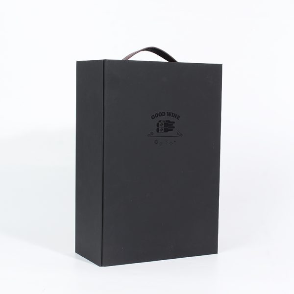 Black Double Cardboard Wine Bottle Gift Box Custom With Logo - 图片 2