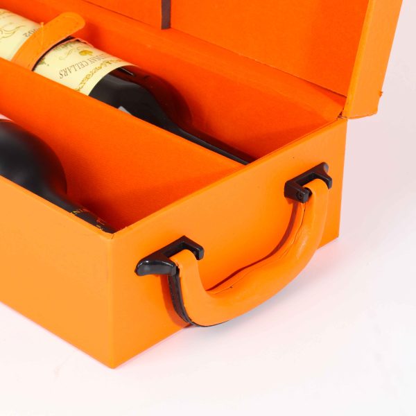 Premium Orange Leather Double Wine Bottle Gift Box Custom with wine utensils - Image 4