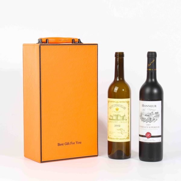 Premium Orange Leder Doppel Wein Flasche Geschenkbox Custom mit Weinutensilien