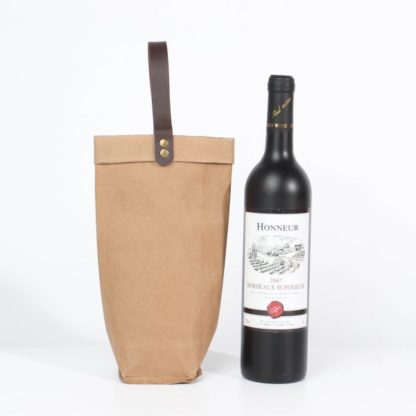 Eco-Friendly Washable Kraft Paper Wine Bag Custom with Leather Handle - 图片 4