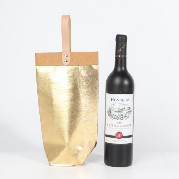 Eco-Friendly Washable Kraft Paper Wine Bag Custom with Leather Handle - 图片 2