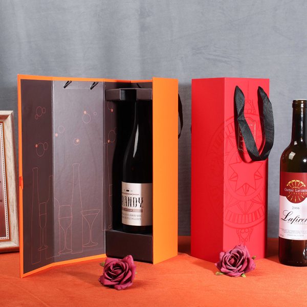 Single Bottle Foldable Cardboard Wine Box Customized With Ribbon Handle - 图片 3