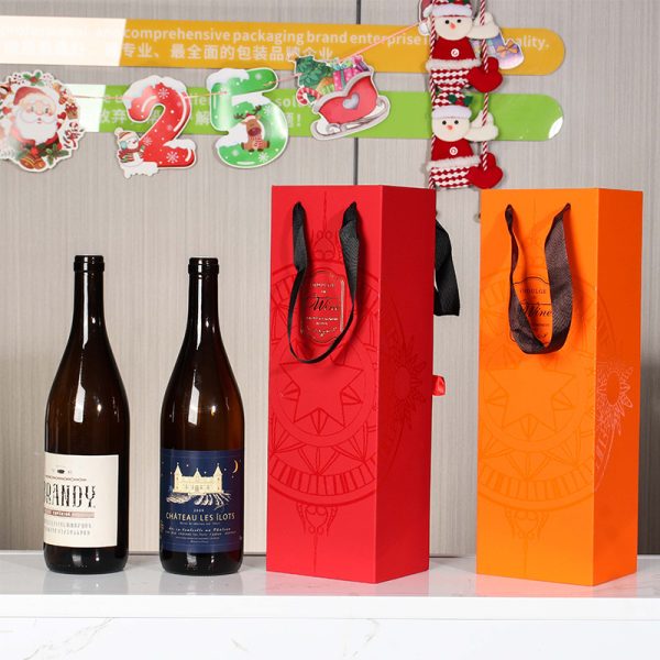 Single Bottle Foldable Cardboard Wine Box Customized With Ribbon Handle