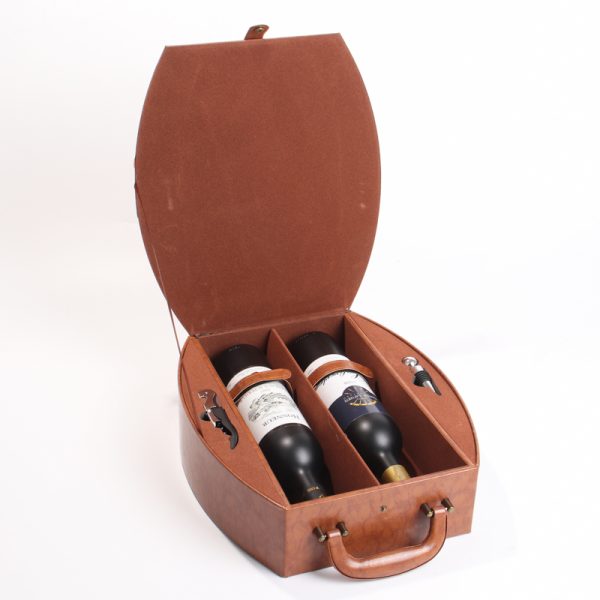 Custom-made Faux Wood & Leather Double Wine Bottle Gift Box-Jialan Package - 图片 4