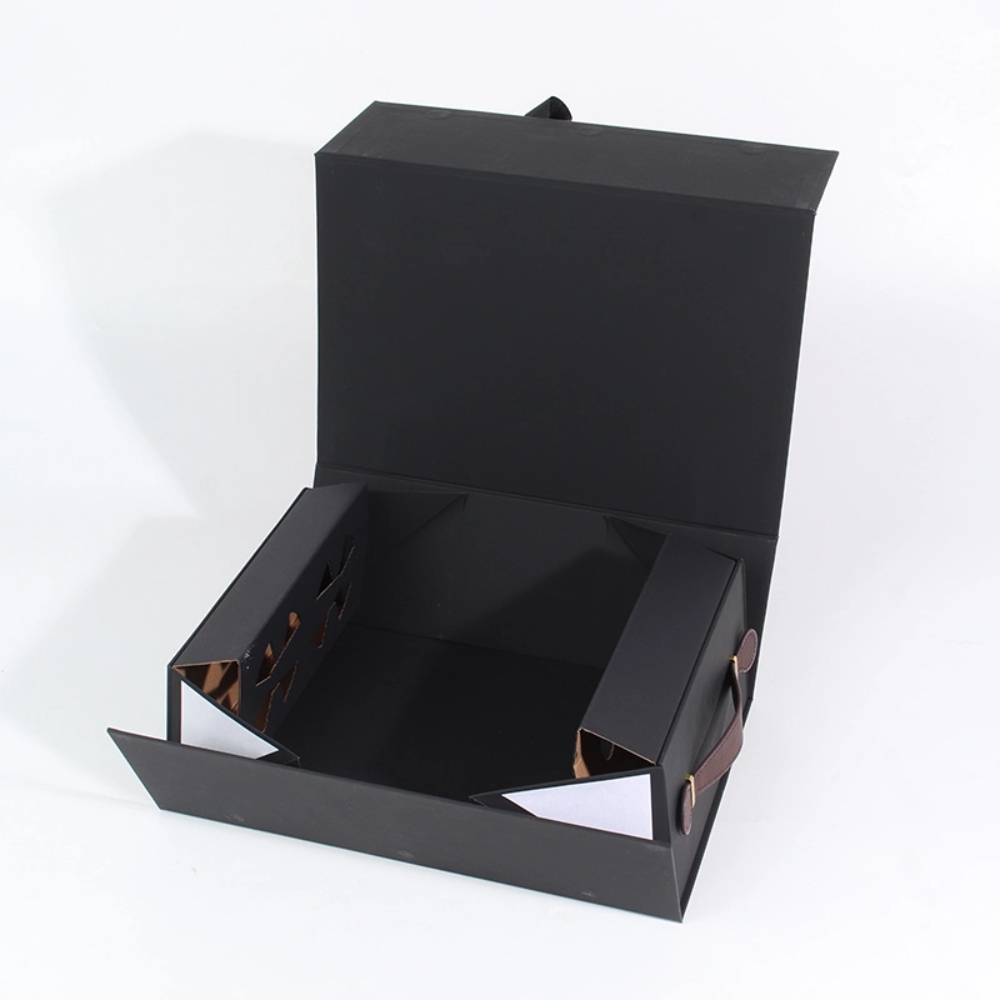 Black Double Cardboard Wine Bottle Gift Box Custom With Logo