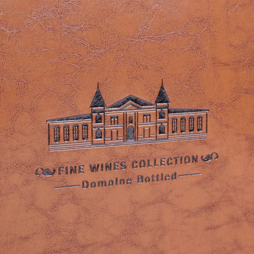 Realistic Faux Wood Texture of the Custom-made Faux Wood & Leather Double Wine Bottle Gift Box