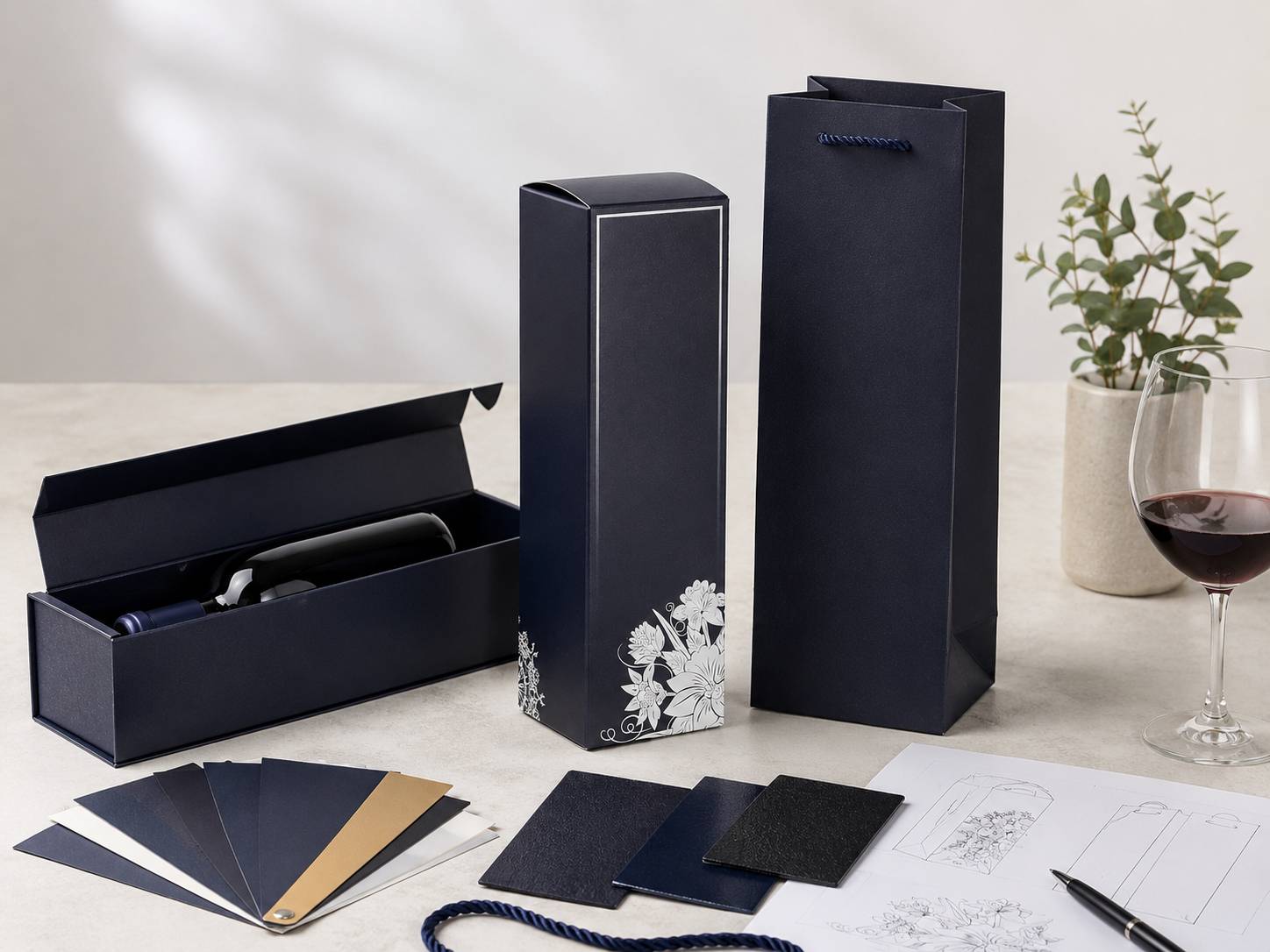 Custom wine box and matching paper bag
