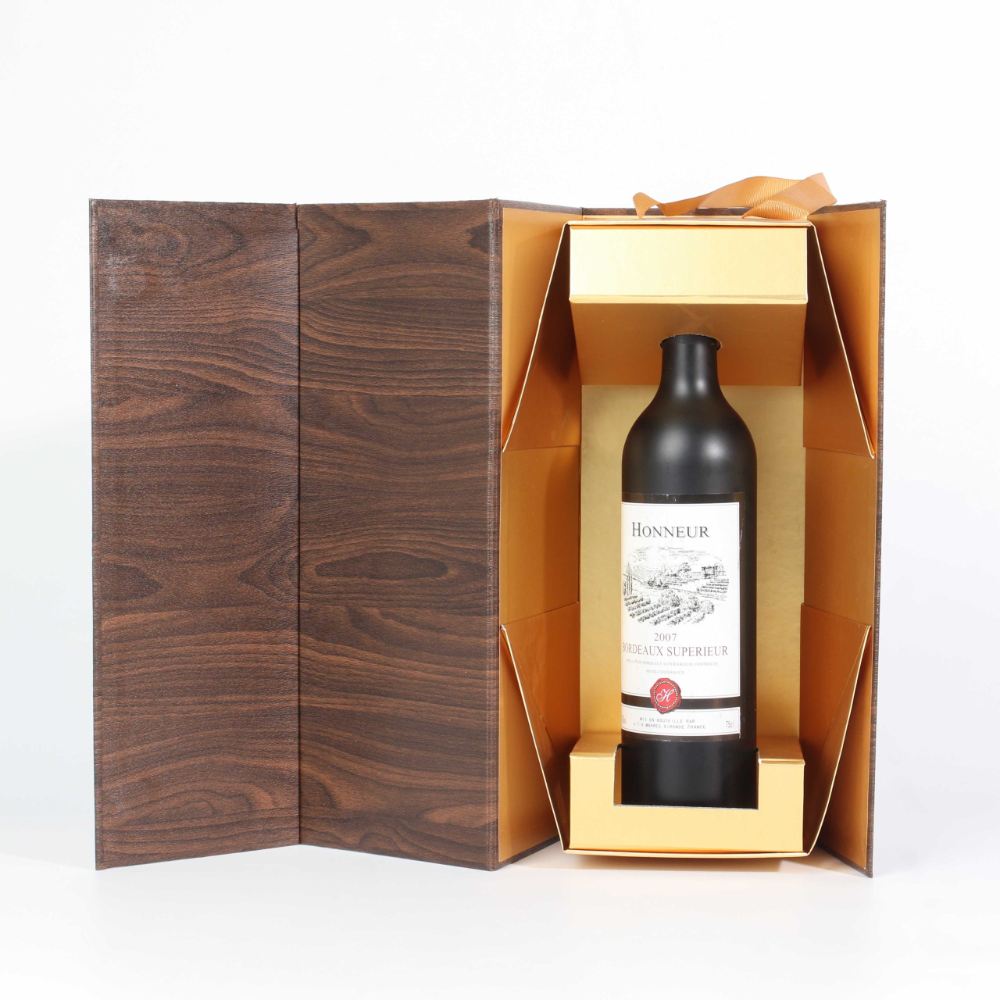 High Quality Vintage Foldable Cardboard Wine Box Custom With Ribbon Handle