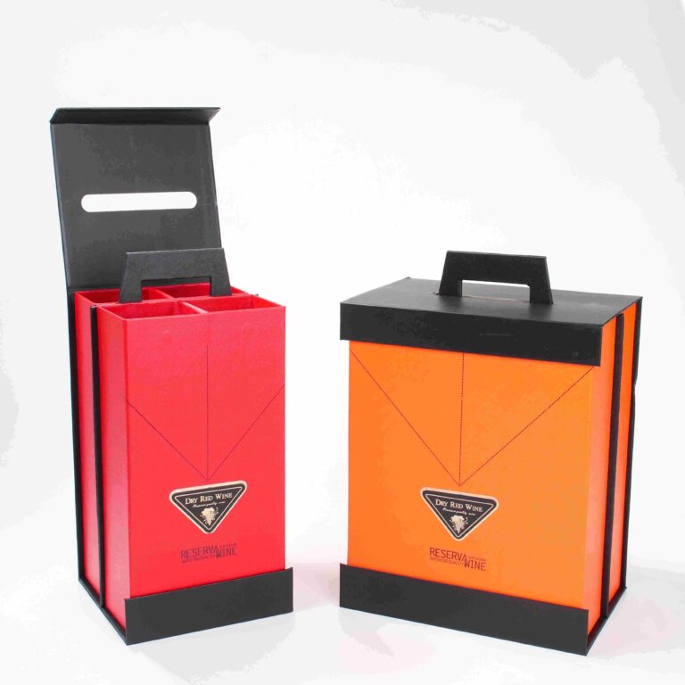 Custom Logo Magnetic Closure 4/6-Bottle Red and Orange Wine Gift Box