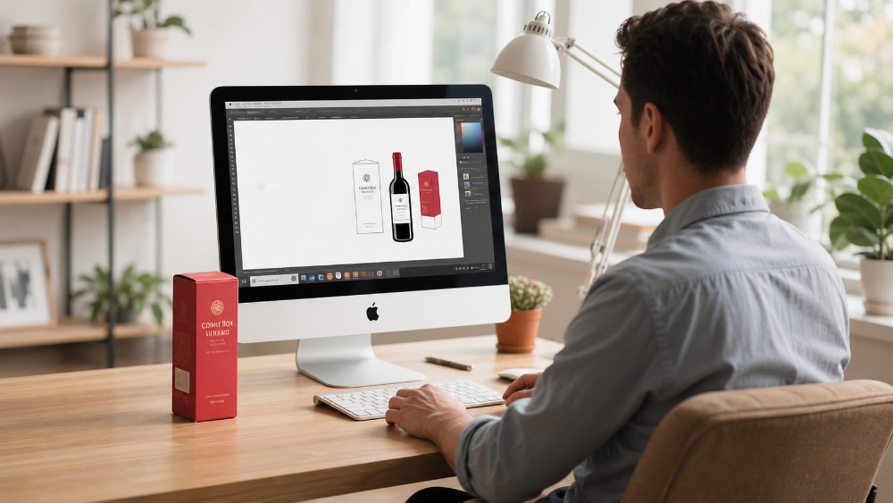 Designer reviewing a custom wine box concept before factory production