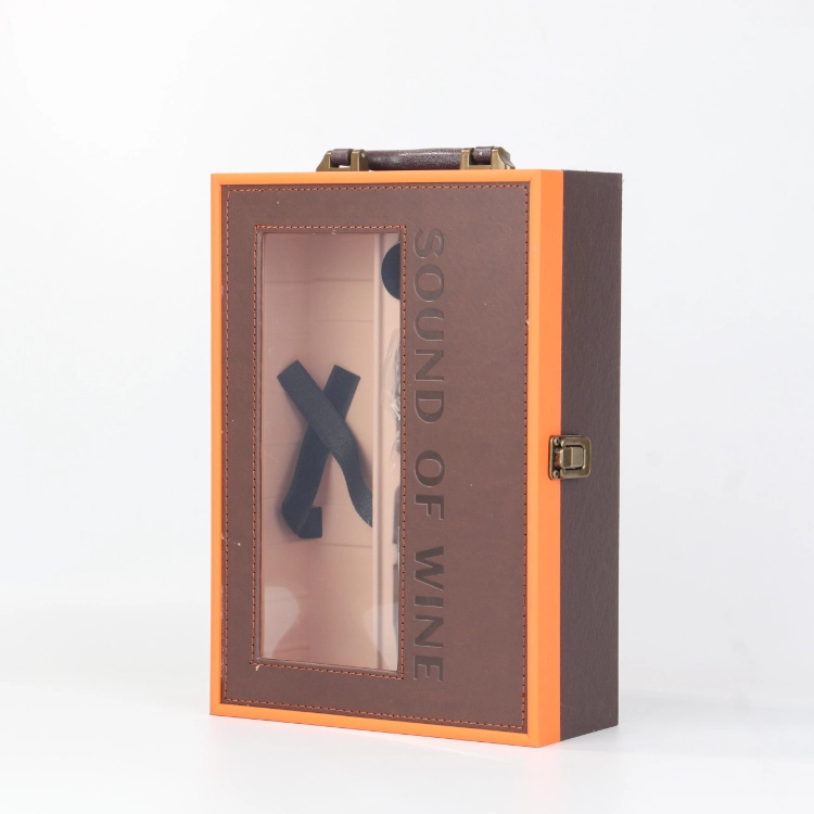 Custom Luxury Leather Wine Gift Box with PVC Transparent Window