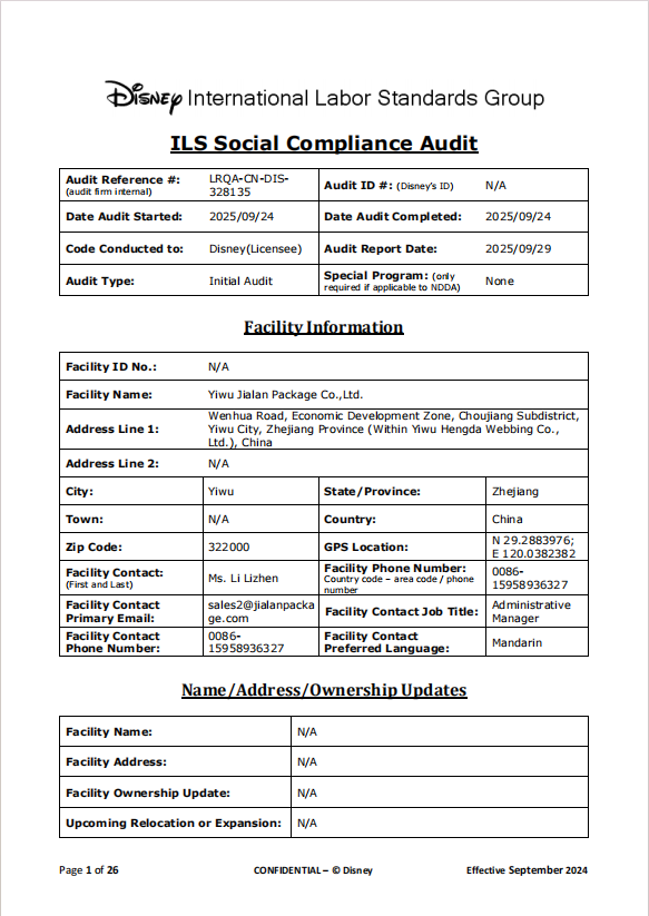 Disney International Labor Standards Group ILS Social Compliance Audit